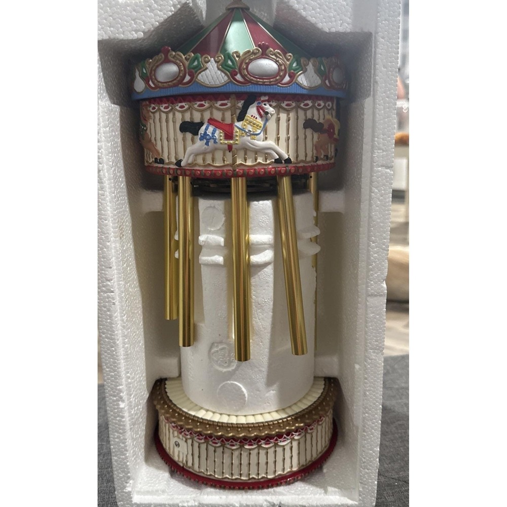 Vintage 1999 Avon Christmas Holiday Musical Chimes Carousel with Horse 17"
